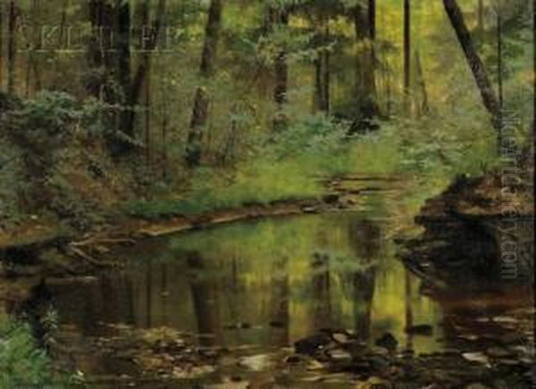 Wooded Pond Oil Painting by Hubert Vos