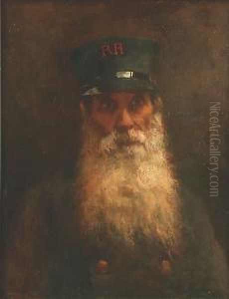 Portrait, Head And Shoulders, Of A Chelsea Pensioner Oil Painting by Hubert Vos