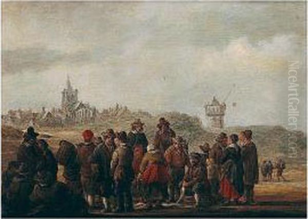 A Beach Scene With Fishermen Selling Their Catch Oil Painting by Jan Vos