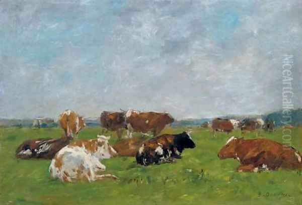 Vaches au paturage Oil Painting by Eugene Boudin