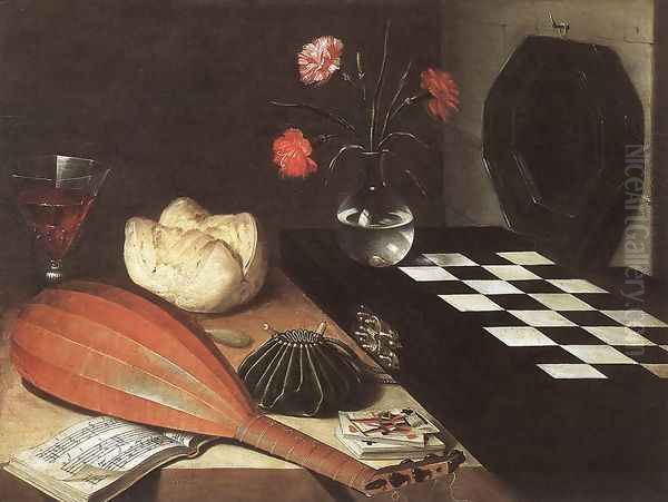 Still-life with Chessboard (The Five Senses) 1630 Oil Painting by Lubin Baugin