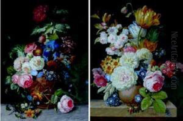 Bouquet De Fleurs 
Une Paire Gouache Oil Painting by C. Voss