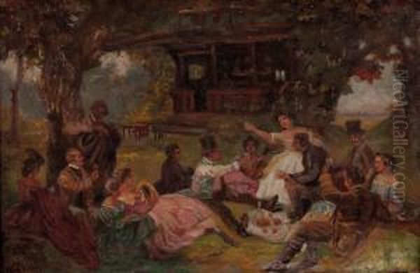 Gesellschaft Beim Picknick Oil Painting by Karl Leopold Voss