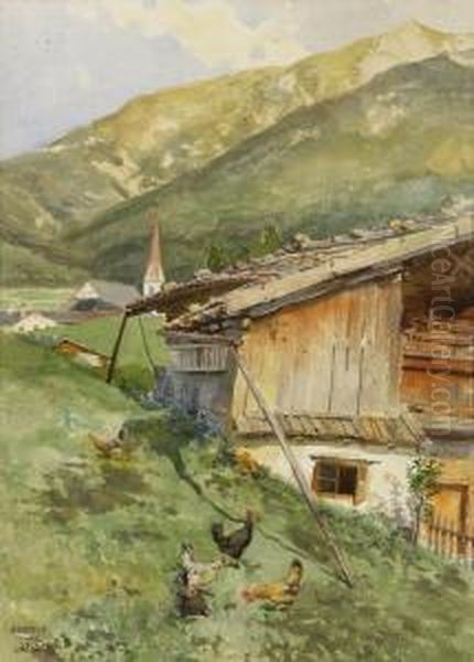 Bergbauernhof Oil Painting by Karl Leopold Voss