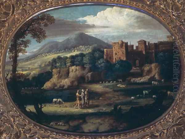 Landscape with the Aged and Blind Tobit Oil Painting by Pietro Paolo Bonzi