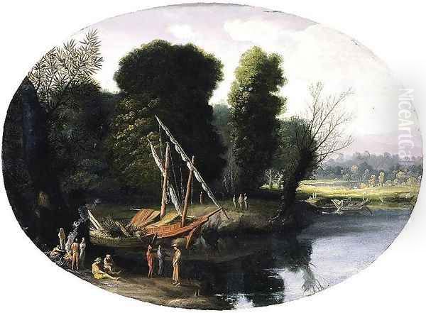 Italianate River Landscape Oil Painting by Pietro Paolo Bonzi