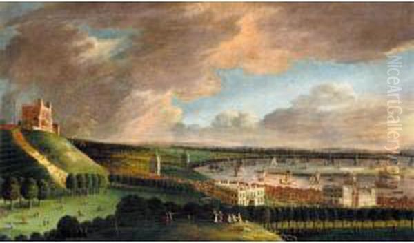 A Prospect Of Greenwich With The Queen's House And The Royal Observatory, The British Fleet On The River Thames Beyond Oil Painting by Jan Vosterman