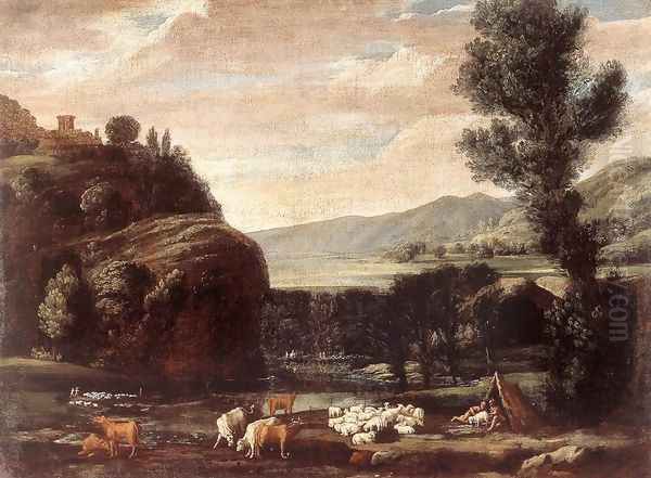 Landscape with Shepherds and Sheep Oil Painting by Pietro Paolo Bonzi