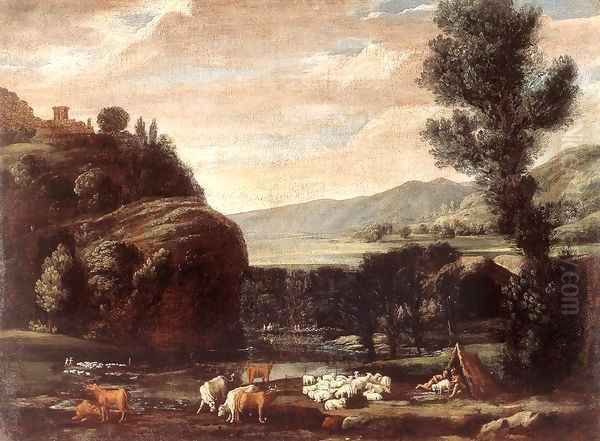 Landscape with Shepherds and Sheep 2 Oil Painting by Pietro Paolo Bonzi