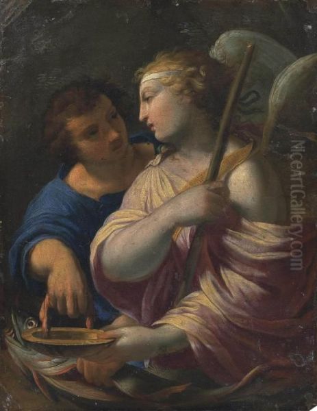 Tobias And The Angel Oil Painting by Aubin Vouet