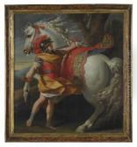 Alexander The Great And The Horse Bucephalus Oil Painting by Aubin Vouet