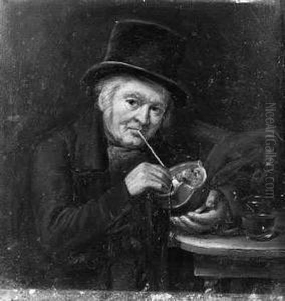 Portrait Of A Man Lighting His Pipe; And A Portrait Of A Womanreading Oil Painting by Jan Jansen Vredenburg