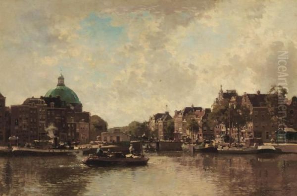 View Of The Singel With The Koepelkerk Beyond, Amsterdam by Cornelis Vreedenburgh