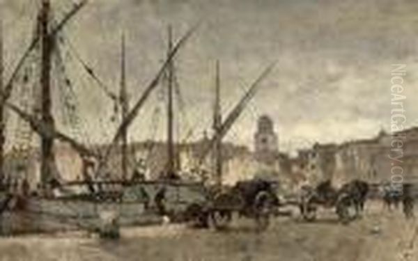 In The Harbour Of St. Tropez Oil Painting by Cornelis Vreedenburgh