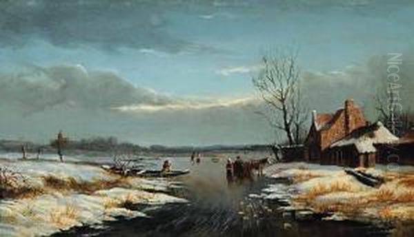 Winter Scenery In Friesland Oil Painting by Jacobus Adrianus Vrolijk