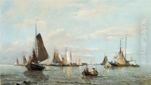 View Of Lake With Sailing Ships by Jacobus Adrianus Vrolijk