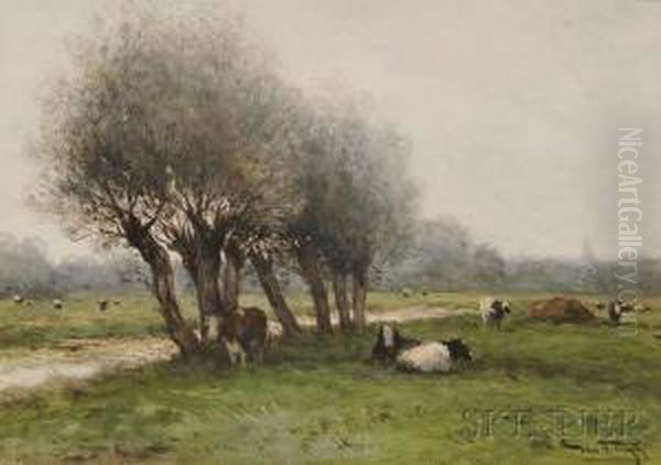 Dutch Landscape Oil Painting by Jan Martinus Vrolijk