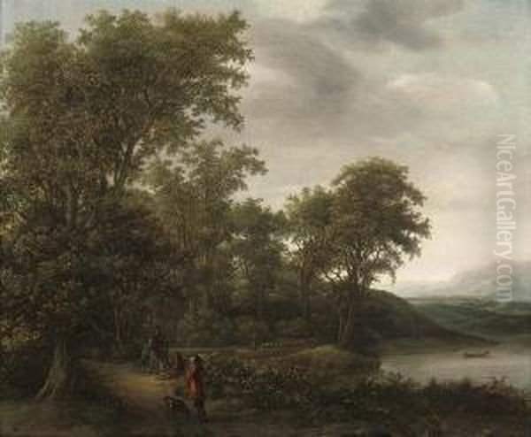 A Wooded River Landscape Oil Painting by Cornelis Hendricksz. The Younger Vroom