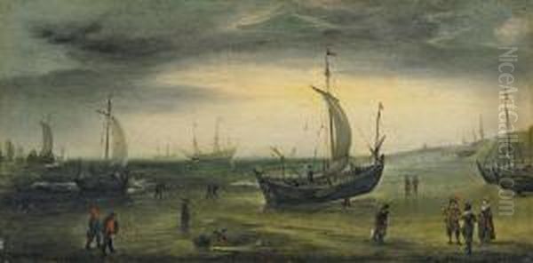 Kustenlandschaft Mithollandischen Segelschiffen Oil Painting by Cornelis Hendricksz. The Younger Vroom