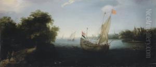 A Dutch Merchantman Flying The Colours Of Enkhuizen Oil Painting by Cornelis Hendricksz. The Younger Vroom