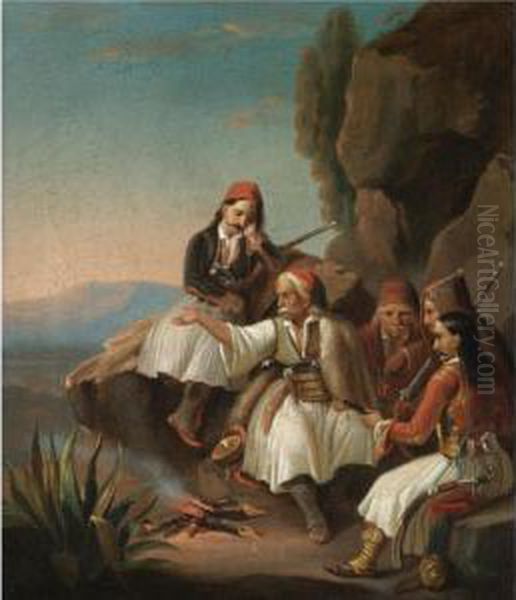 Greek Freedom Fighters Oil Painting by Theodoros Vryzakis