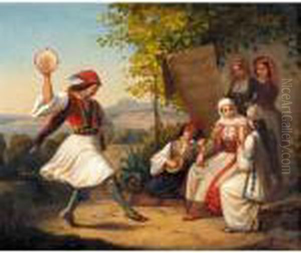 The Greek Dance Oil Painting by Theodoros Vryzakis