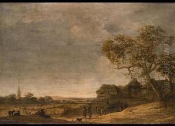 Hollandische Landschaft Mit Einem Pferdegespann Vor Einem Dorf Oil Painting by Jan Harmensz. Vynck