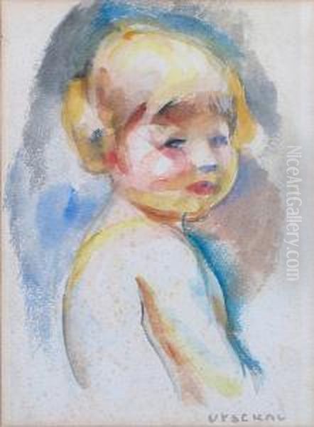 A Young Girl With Blond Hair Oil Painting by Edouard Antonin Vysekal