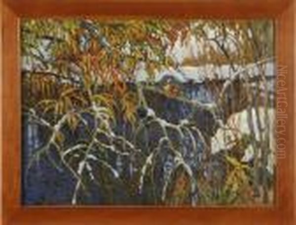 Kingfisher On A Snow-highlighted Tree Branch Oil Painting by Konstantin Semionov. Vysotsky