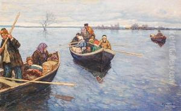 Spring Flood; Senezh Lake Oil Painting by Konstantin Semionov. Vysotsky