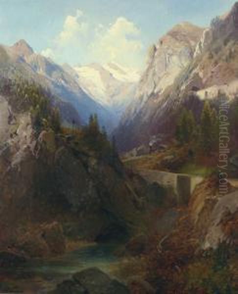 Alpenlandschaft Mit Dampflokomotive Oil Painting by Adalbert Waagen