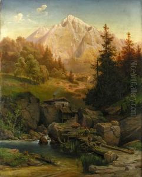 Der Ziegenabtrieb Von Der Alm Oil Painting by Adalbert Waagen