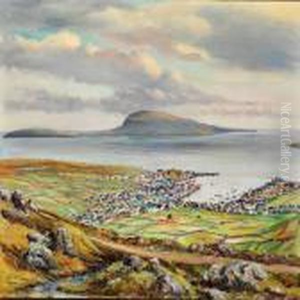 View Over Torshavn Towards Nolsoy, The Faroe Islands Oil Painting by Joen Waagstein