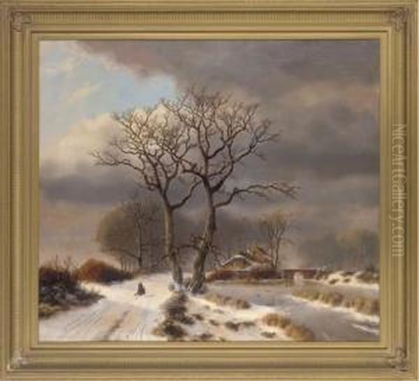 Returning Home Through The Snow Oil Painting by C.H. Waardenburgh