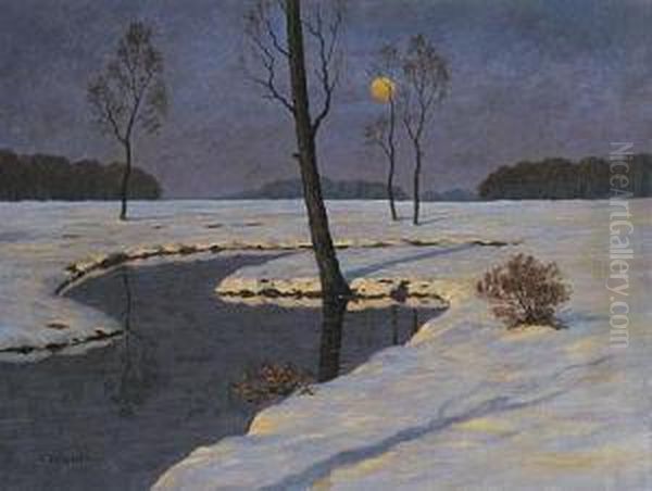 Mond Uber Winterlicher Landschaft Oil Painting by Friedrich Wachenhusen