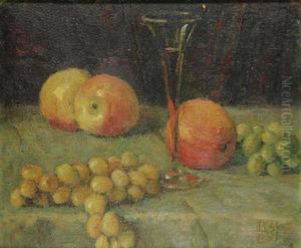 A Still Life With Fruit And Wine Oil Painting by Bedrich Wachsmann