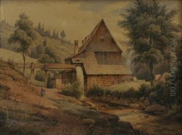 Mill By Jachymov Oil Painting by Bedrich Wachsmann