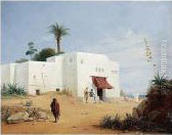 Figures By A House In The Middle East Oil Painting by Ferdinand Wachsmuth