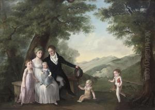 Group Portrait Of A Family In An Extensive Landscape Oil Painting by Francois Joseph Wachsmuth