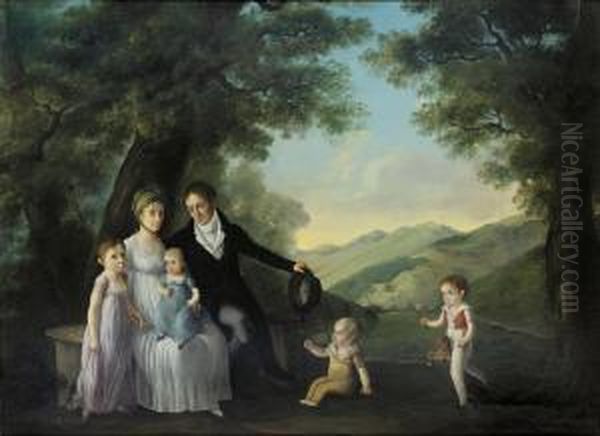 A Family Gathered In A Pastoral Landscape Oil Painting by Francois Joseph Wachsmuth