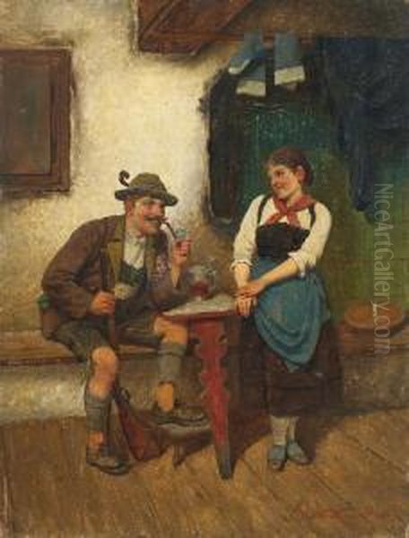 La Soubrette Courtisee Par Le Chasseur Tyrolien Oil Painting by Maximilian Wachsmuth