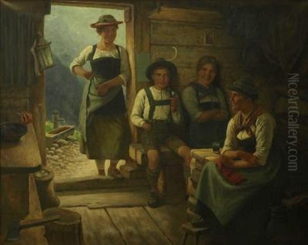 Gesellige Runde In Der Almhutte Oil Painting by Maximilian Wachsmuth