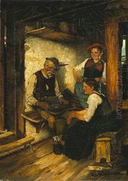 The Zither Player Oil Painting by Maximilian Wachsmuth