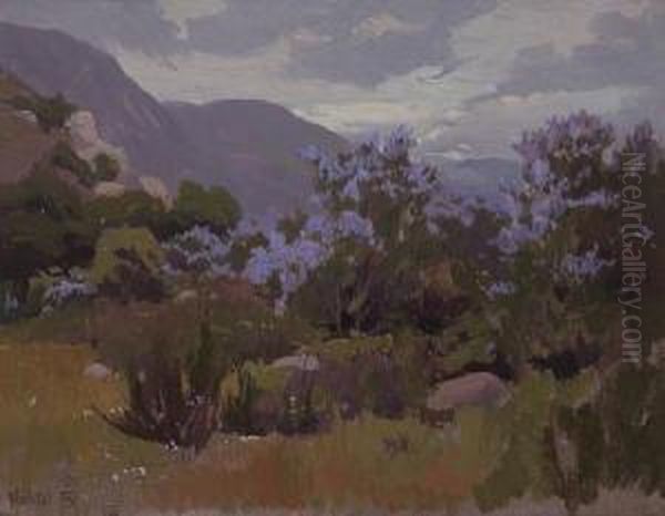 Lupines In The Mist Oil Painting by Elmer Wachtel