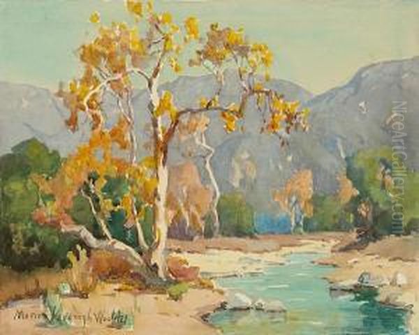 Stream By A Tree With San Gabriel Mountains Beyond Oil Painting by Marion Kavanaugh Wachtel