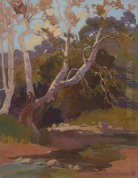 Oaks Along A Stream Oil Painting by Marion Kavanaugh Wachtel