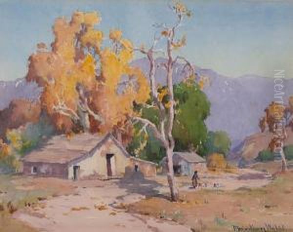 Old Adobe Farmyard Oil Painting by Marion Kavanaugh Wachtel