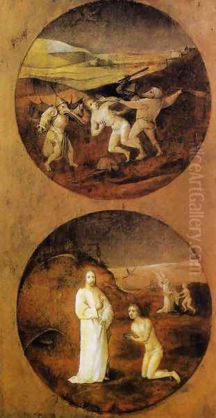 Mankind Beset by Devils (reverse of Noah panel) 1500-04 Oil Painting by Hieronymous Bosch