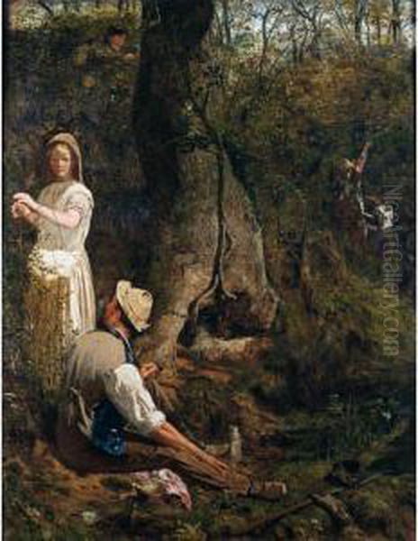 Blackberry Gatherers Oil Painting by Thomas Wade