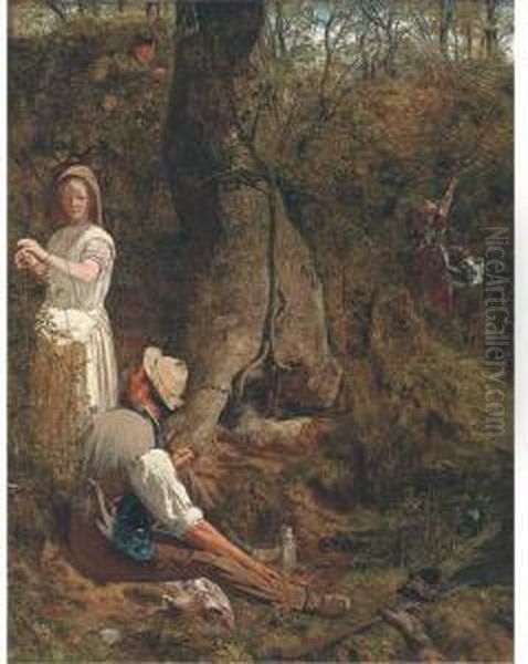 The Blackberry Gatherers Oil Painting by Thomas Wade